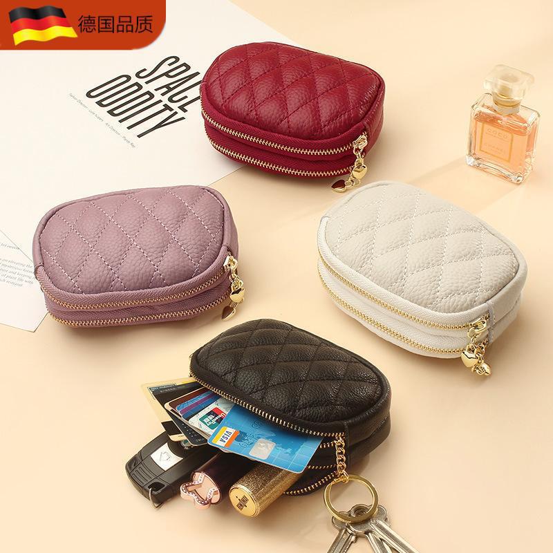 Coin Purse Women's Mini Compact Wallet Large Capacity Rhombus Small Bag Coin Money Bag Double Zipper Storage Bag