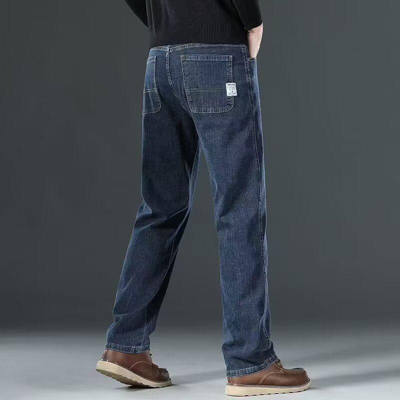 2025 New High-End Men's Jeans Loose Straight Elastic Pants Summer Thin Casual Retro Pants for Men