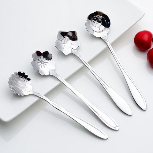 Floral Coffee Spoon with Petal Design, Exquisite High-Grade Stainless Steel, Gold Color Honey Stirring Spoon, Bird's Nest Dessert Stirring Spoon