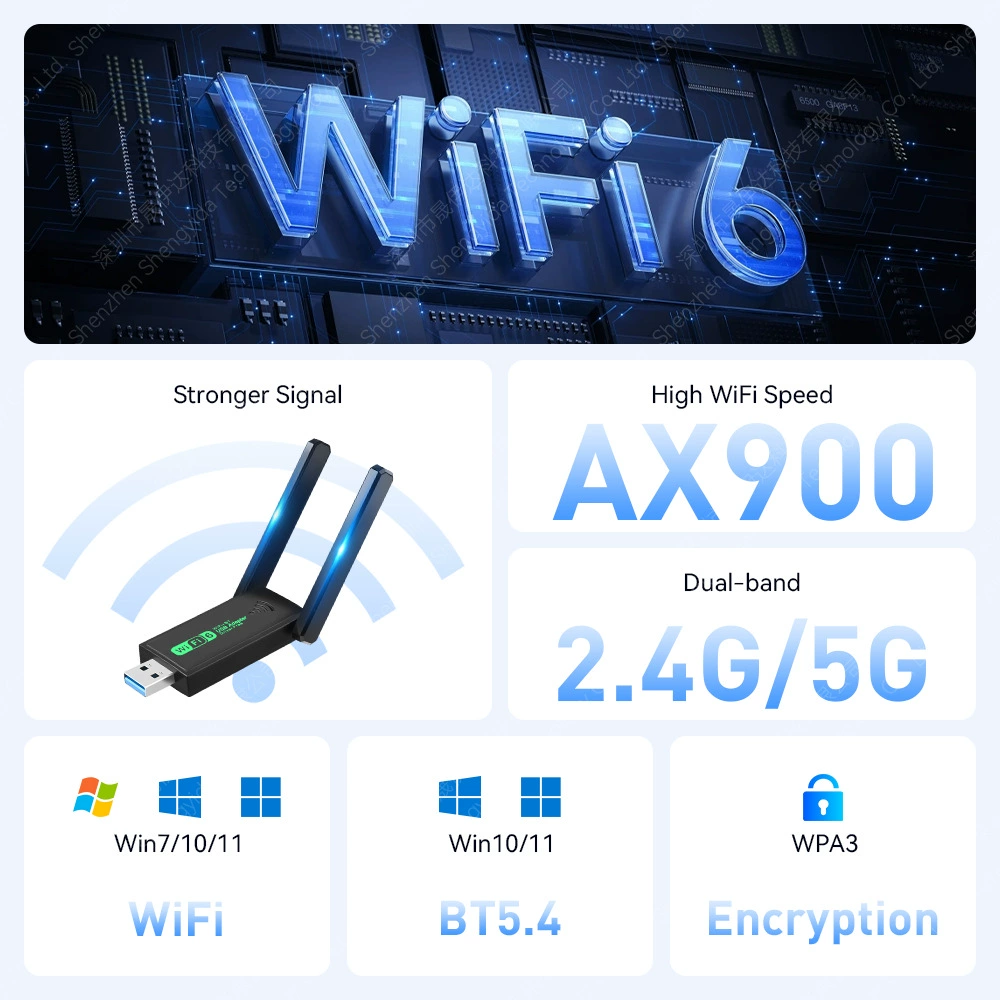 Компьютерная внешняя USB-приемная AP-передатчик WiFi6 без драйверов двухдиапазонная 5G Bluetooth 5.4 двухв-ная беспроводная сетевая карта