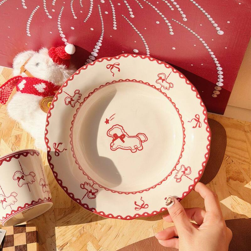 2026 Carousel New Year Dinner Plate Cartoon Ins Ceramic Plate Beautiful Personal Household Tableware Chinese Style High Aesthetic Value
