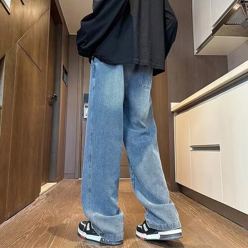 Skyprint straight-leg jeans for men, summer new arrival, American retro, washed pants, loose casual wide-leg long pants