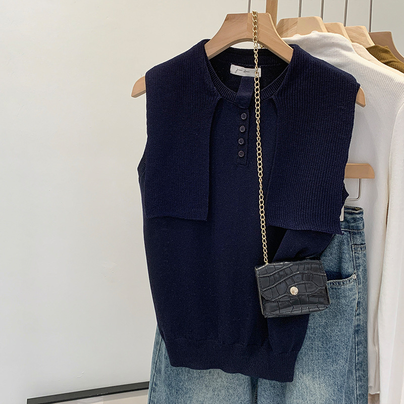 Affordable Women's White Fake Two-Piece Sleeveless Wool Knitted Vest for Women 2025 Summer New Style Short Style