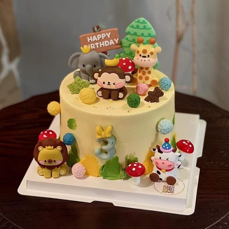 森の動物をテーマにしたケーキデコレーションオーナメント動物園猿ライオン象子供の誕生日ベーキングデコレーション|undefined