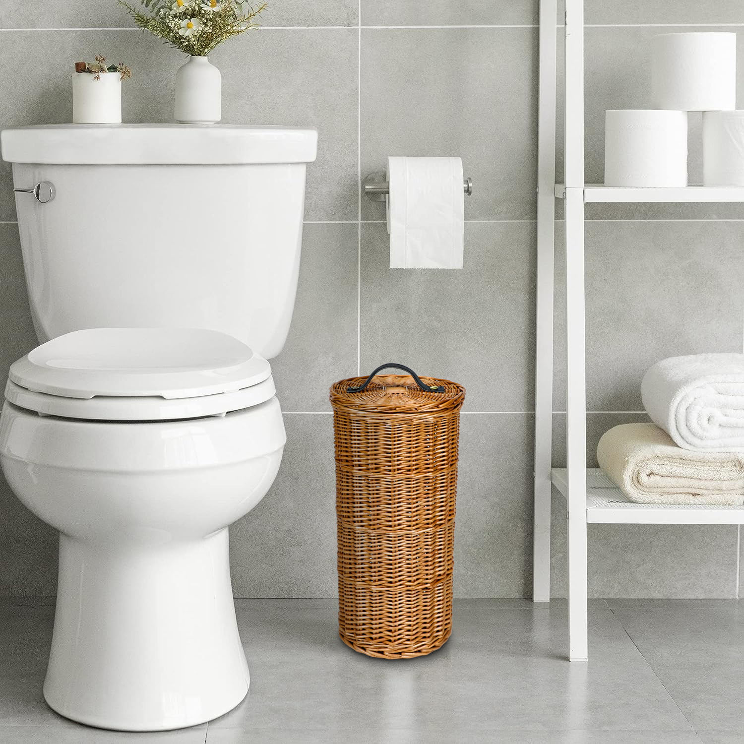 Personalizado cañón de toallas de ratana tejido a mano de moda simple caja de papel redonda casa de toallas de baño cesta de almacenamiento