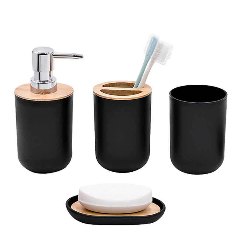 Baños de hotel modernos y minimalistas de bambú y madera Kit de artículos de baño Kit de almacenamiento de artículos de baño Kit de baño de cuatro piezas