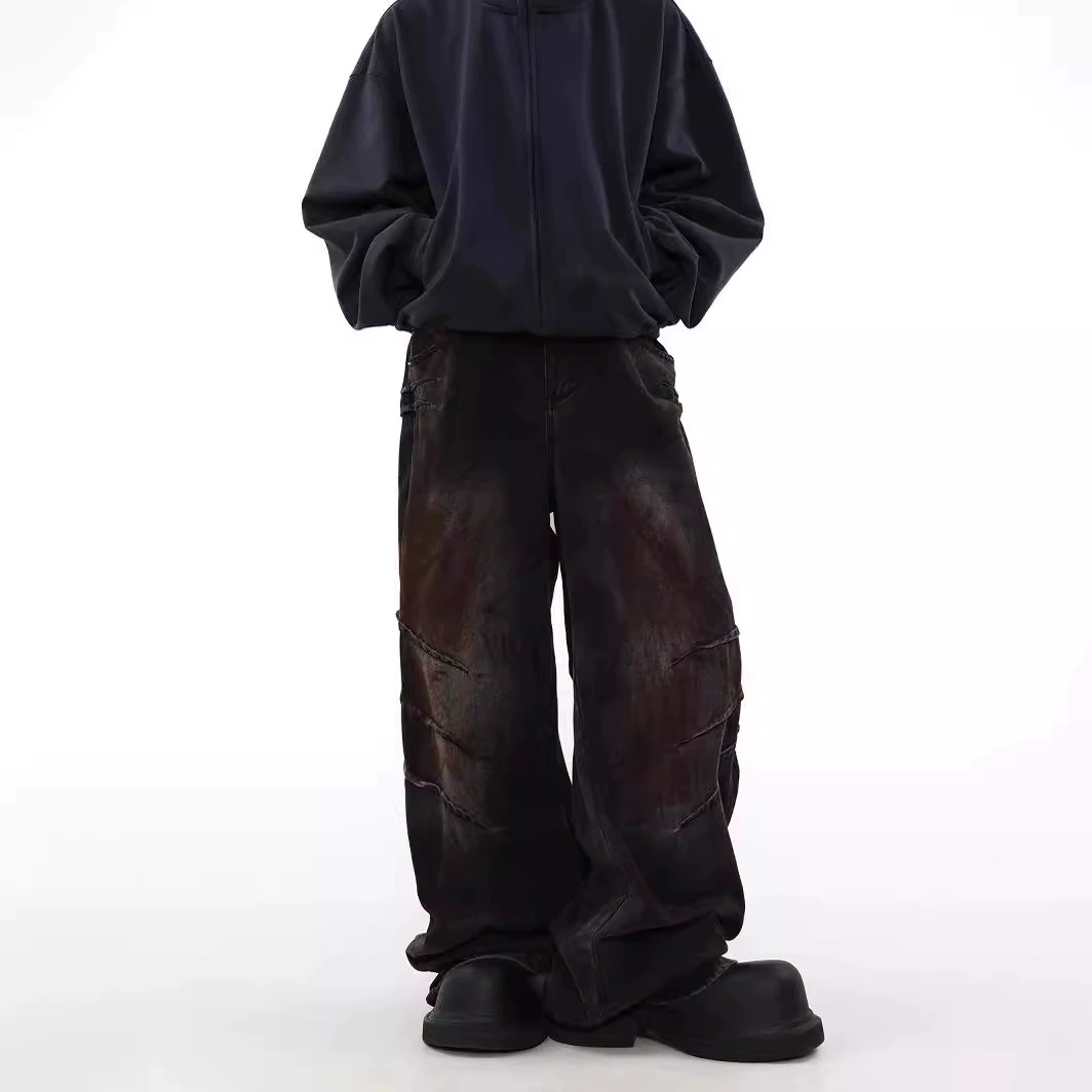 Трендовые джинсы дизайна, брюки, свободный крой, oversize