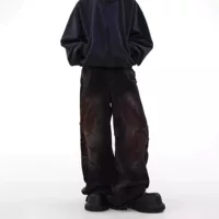 Трендовые джинсы дизайна, брюки, свободный крой, oversize