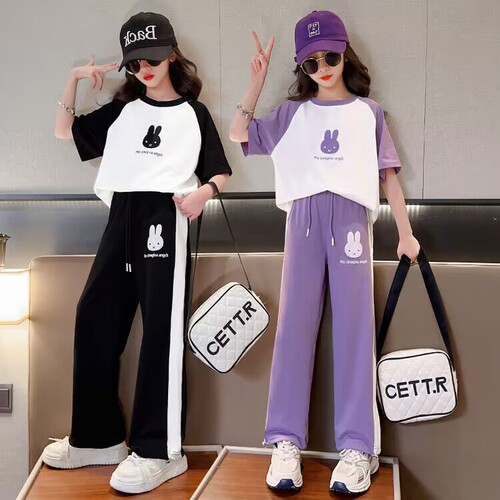 Girls sports suit summer new style 12 style medium-sized children 13-year-old girl fashion color matching casual short-sleeved summer dress