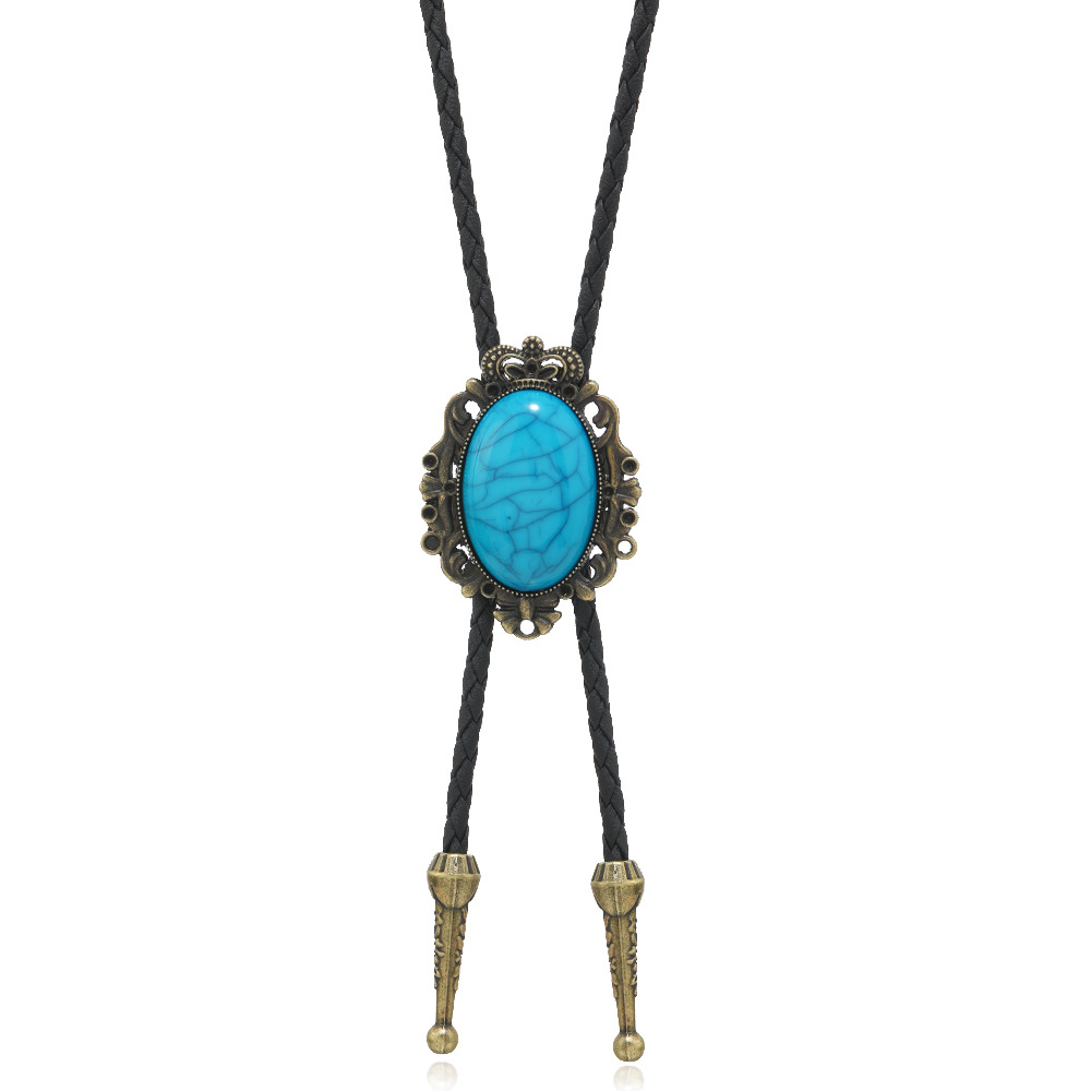 Leather Rope Chain Material Retro Geometric Pu Leather Alloy Turquoise Unisex Bolo Tie Necklaces
