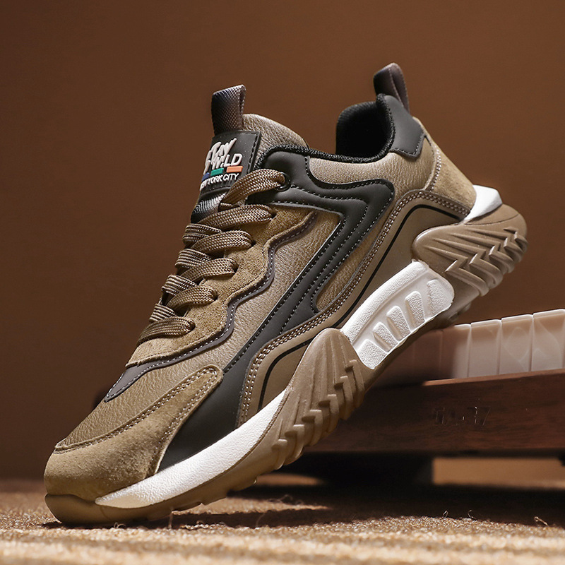 2025 primavera chatarra mano rápida transmisión en vivo Gump zapatos de cuero de suela gruesa impermeable zapatos deportivos para hombres casuales coreanos