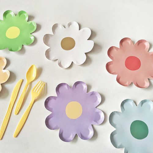 ins style disposable daisy paper plate theme party children's ornaments birthday party decoration scene layout