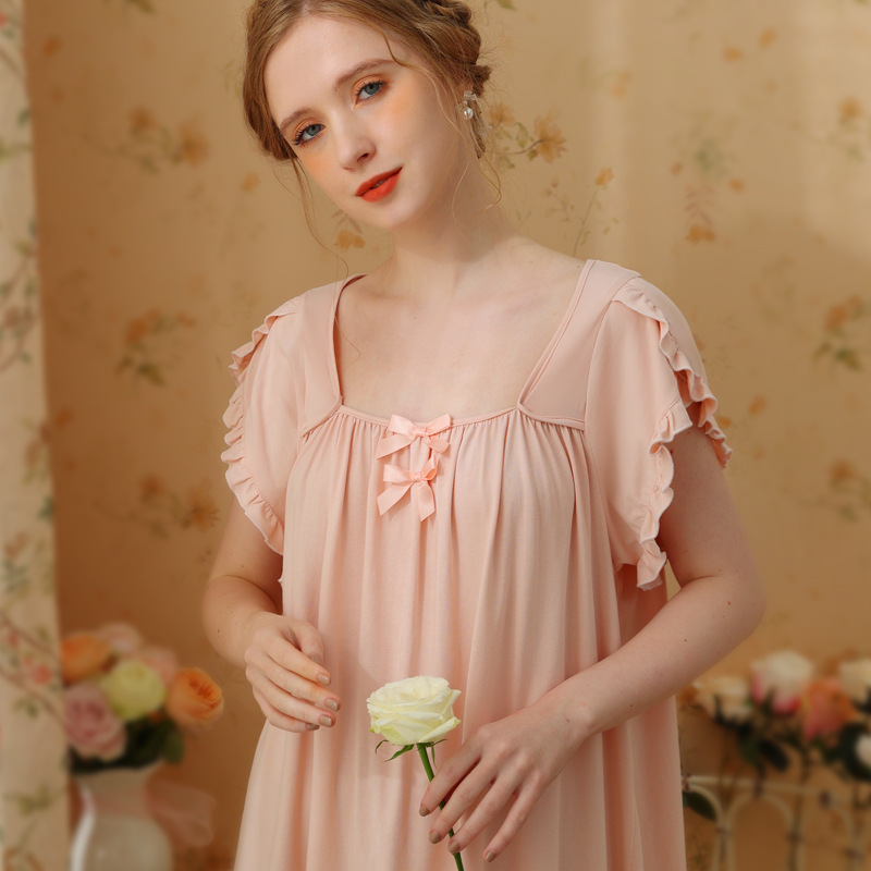 Princess Nightgown, French Palace Style, Retro Short-Sleeved, Sweet and Cute Short Babydoll Dress, Loose and Thin Girl's Nightgown