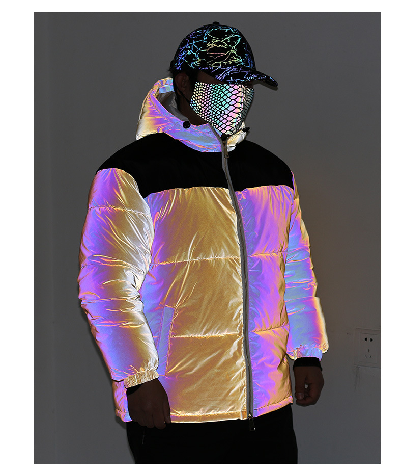 Abbigliamento maschile Inverno nuovo giallo cuciture colorate riflettente giacca di cotone per uomo giacca di cotone di grandi dimensioni_voghion.com