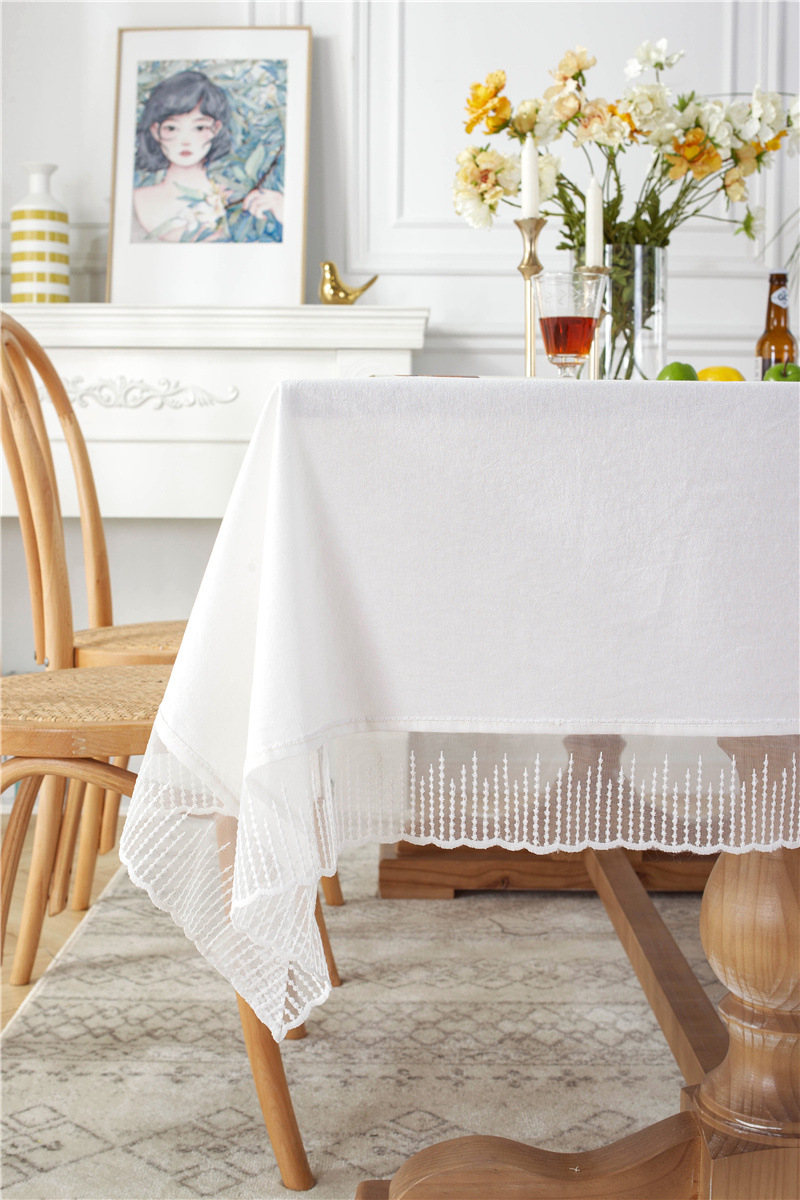 Romantic Solid Colour Washed Cotton Lace Tablecloth For Dining_voghion.com