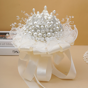 New Wedding Bride Holding Flowers Handmade DIY Material Scepter Pearl Crown Wedding Dress Shooting Props Gift