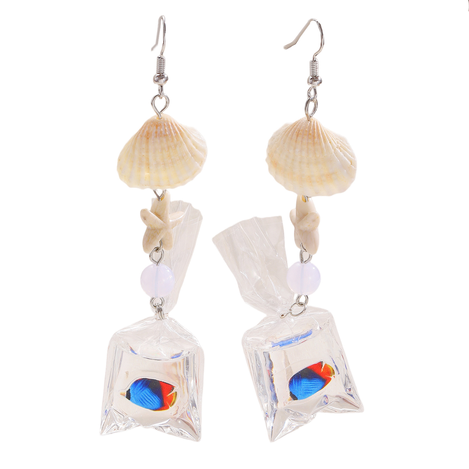 Ocean Style Starfish And Tropical Fish Stud Earrings For Women_voghion.com