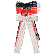 韩版蕾丝小蝴蝶结鸭夹甜美百搭半扎发长飘带蝴蝶结发饰发夹