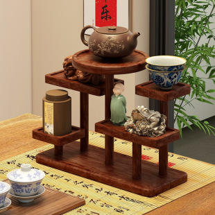 Retro Desktop Tea Set Shelf Desktop Storage Rack Tea Room Atmosphere Layout Teapot Small Ornaments Display Rack