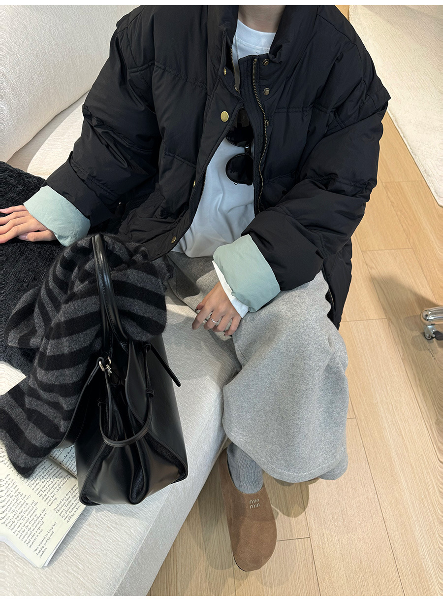 黎诺韩系休闲拼色白鸭绒羽绒服女2024冬季新款立领宽松面包服外套详情22