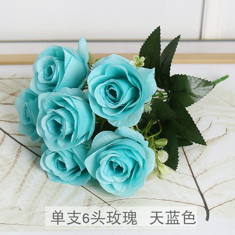 Flor artificial rosa 6 tenedores 6 cabezas flor falsa muebles para el hogar ins accesorios de fotografía de boda flor decorativa de alta gama