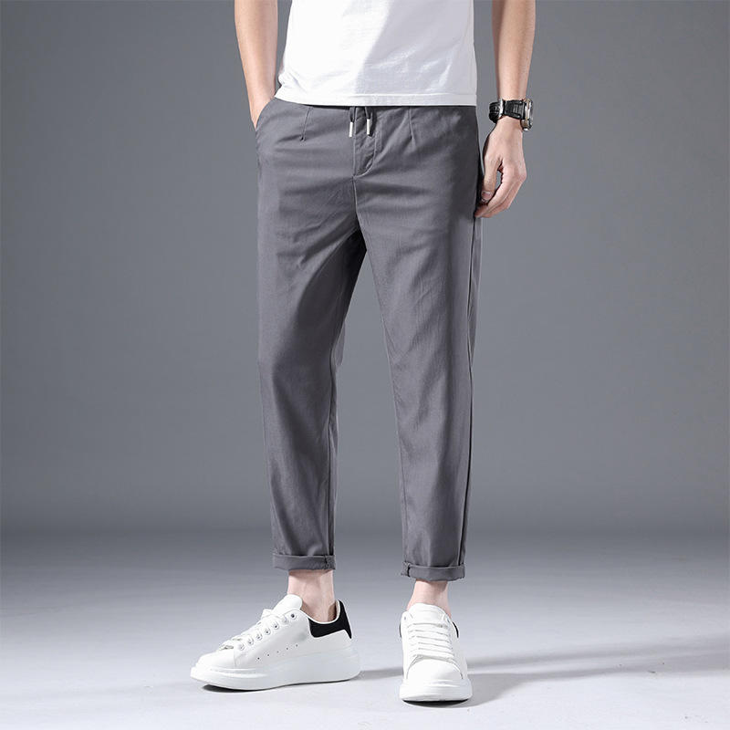 春夏新款休闲裤男松紧韩版宽松小脚男士休闲薄款男裤青年纯色长裤|ms
