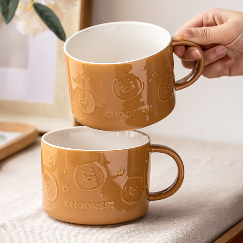 Relieve creativo de dibujos animados tazas de cerámica de oficina tazas de agua tazas de leche de desayuno tazas de avena tazas de café al por mayor