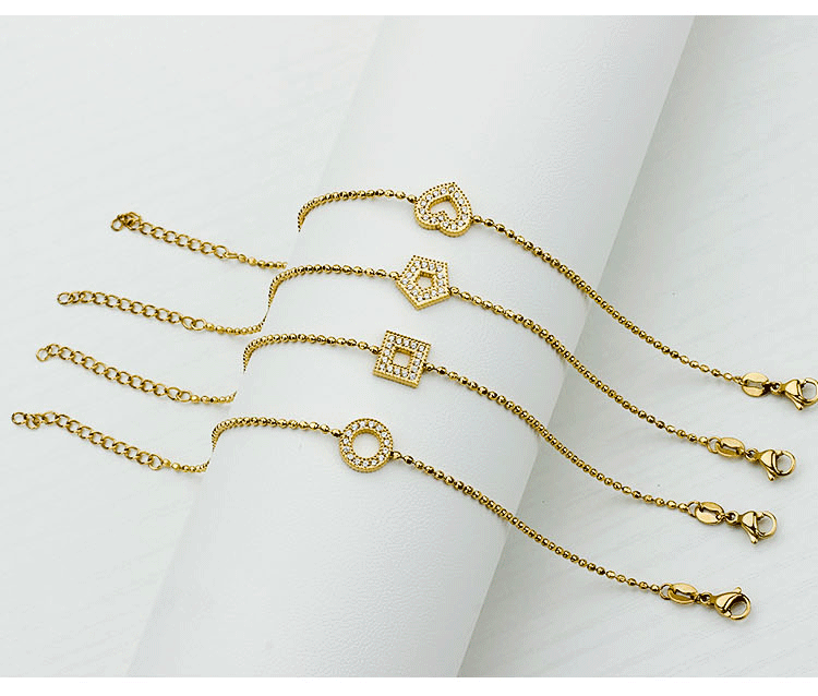 12g Weight Vacuum Plating Gold Plating Process Simple Style Geometric Heart Shape Titanium Steel Zircon Bracelets In Bulk