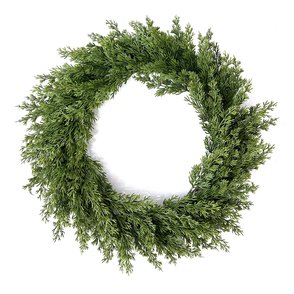 亚马逊圣诞节仿真绿色松柏花环假绿植家居装饰万圣节花圈藤圈装饰