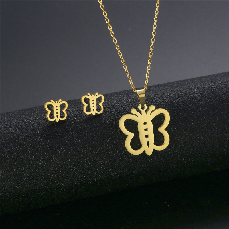 Necklace Classification Wedding, Travel Occasion Fashion Butterfly Pendant Stainless Steel Neckalce Earrings Set