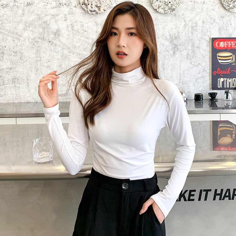 Modal Bottoming Shirt Women's Long-sleeved T-shirt Half Turtleneck Spring, Autumn And Winter New Black With A Foreign Style Tight Top