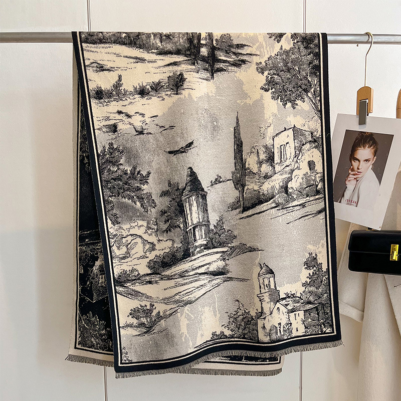 Autunno Inverno Nuovo Paesaggio ad olio europeo Elegante, alla moda e di alta qualità Cashmere caldo da donna_voghion.com