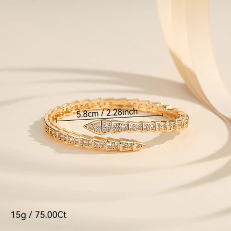 Nuevo creativo transfronterizo de pulsera de hueso de serpiente de diamante completo moda europea y americana de comercio electrónico temperamento de alto nivel de tendencia pulsera de cobre al por mayor