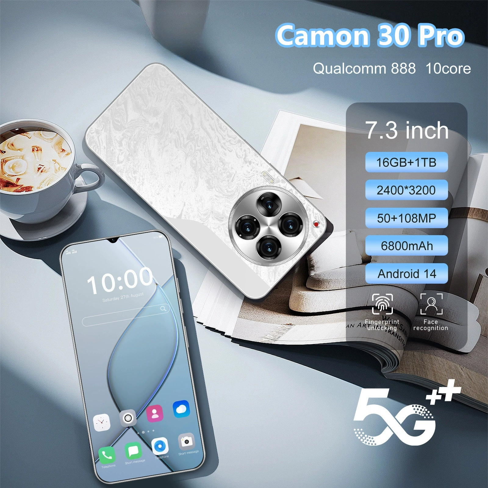 New Camon 30 Pro Cross-Border Smartphone 6,8-дюйма, 50МП+108МП квадрокамеры, глобальный 5G, 128GB-1TB