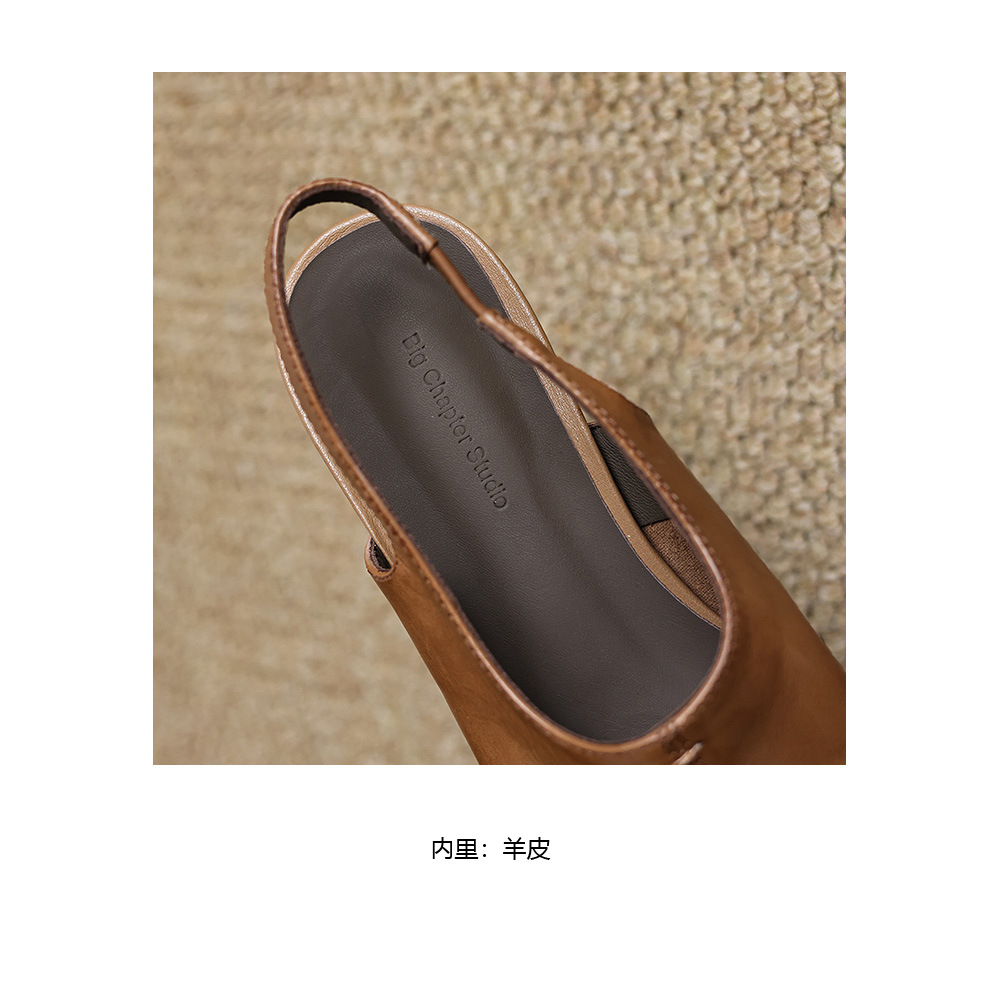 Sandal nữ mũi nhọn quai ngang gót thấp phong cách Hàn Quốc — màu nâu chi tiết 12