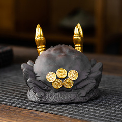 紫砂茶寵螃蟹八方來財手工茶玩可養有鉗任性茶藝筆架蓋置擺件批發