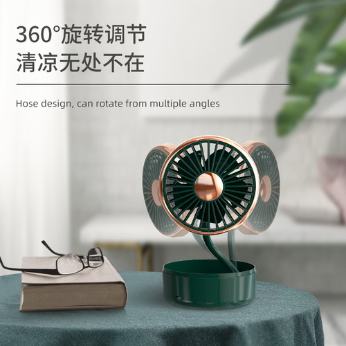 Car double-head USB rechargeable car small fan rear seat telescopic pole small electric fan for car truck