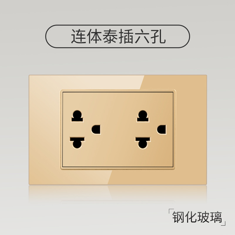 Taiwán estilo americano USB tipo-C interruptor de vidrio temperado dorado 118 tipo panel de toma de corriente de pared mexicana