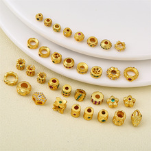 保色沙金锤纹方形镶锆隔珠圆柱桶珠车轮珠珍珠绿松石小花隔珠配饰