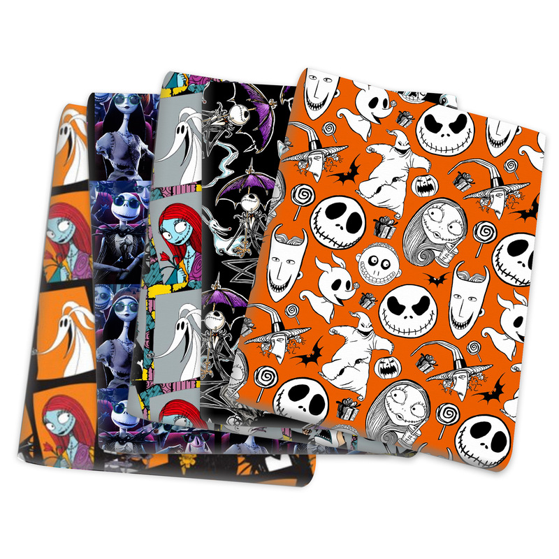 Halloween Jack Sally Pattern Polyester Cotton or Bubble Cotton Fabric DIY Handmade Clothes Bags Shirts Pajamas