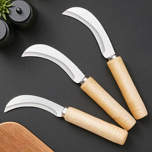 Stainless Steel Wooden Handle Curved Knife Peeler Single-Edged Pineapple Peeler Chives Cutter Southeast Asia Best-Selling Knife