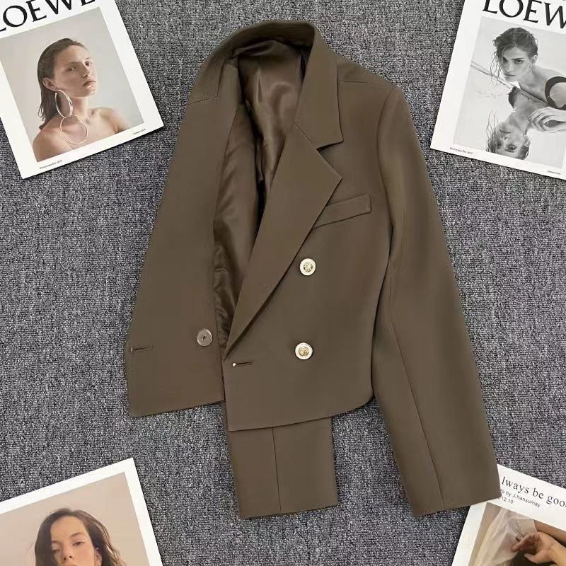 Nuovo cappotto da completo doppio petto in tinta unita versatile dimagrante a maniche corte per capispalla stile donna_voghion.com