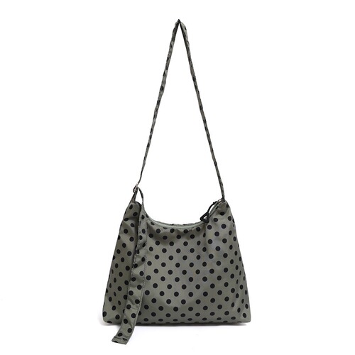 Fashionable black and white pole-dot bag, large capacity commuting tote shoulder bag, light nylon hand-held cross-body bag