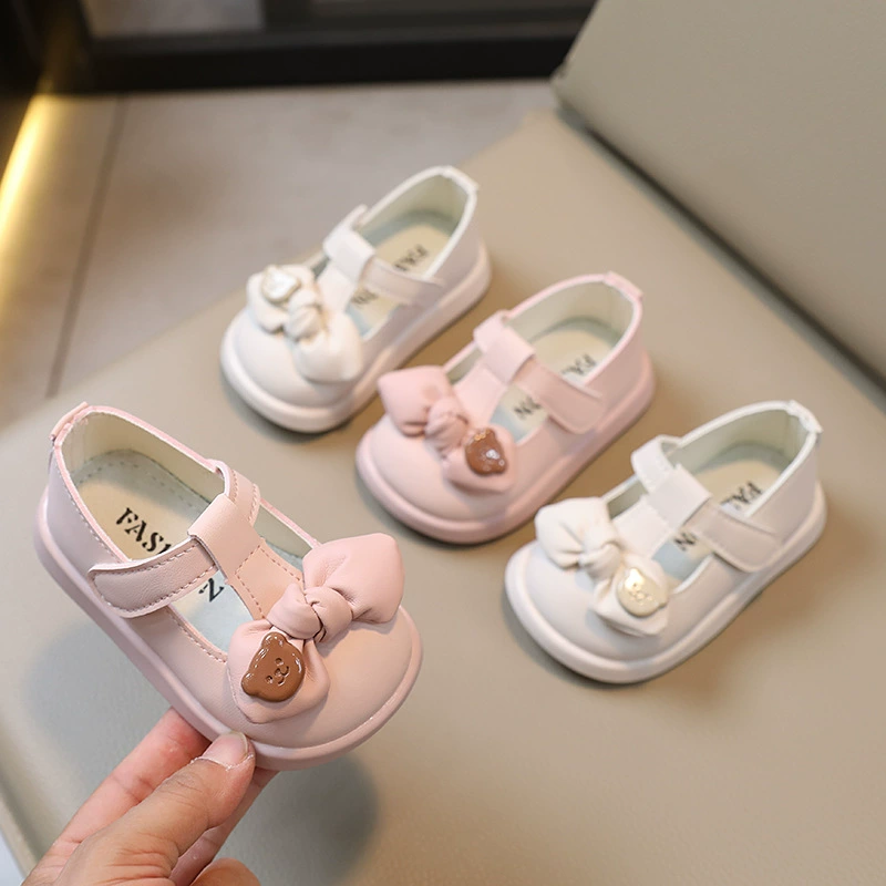 2023 осень Новая корейская модная обувь принцессы От 0 до 2 лет детская кожаная обувь с мультяшным бантом для девочек