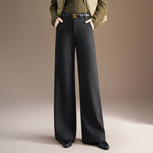 垂坠感毛呢长款拖地裤通勤修身直筒裤2025年秋冬款高腰显瘦阔腿裤