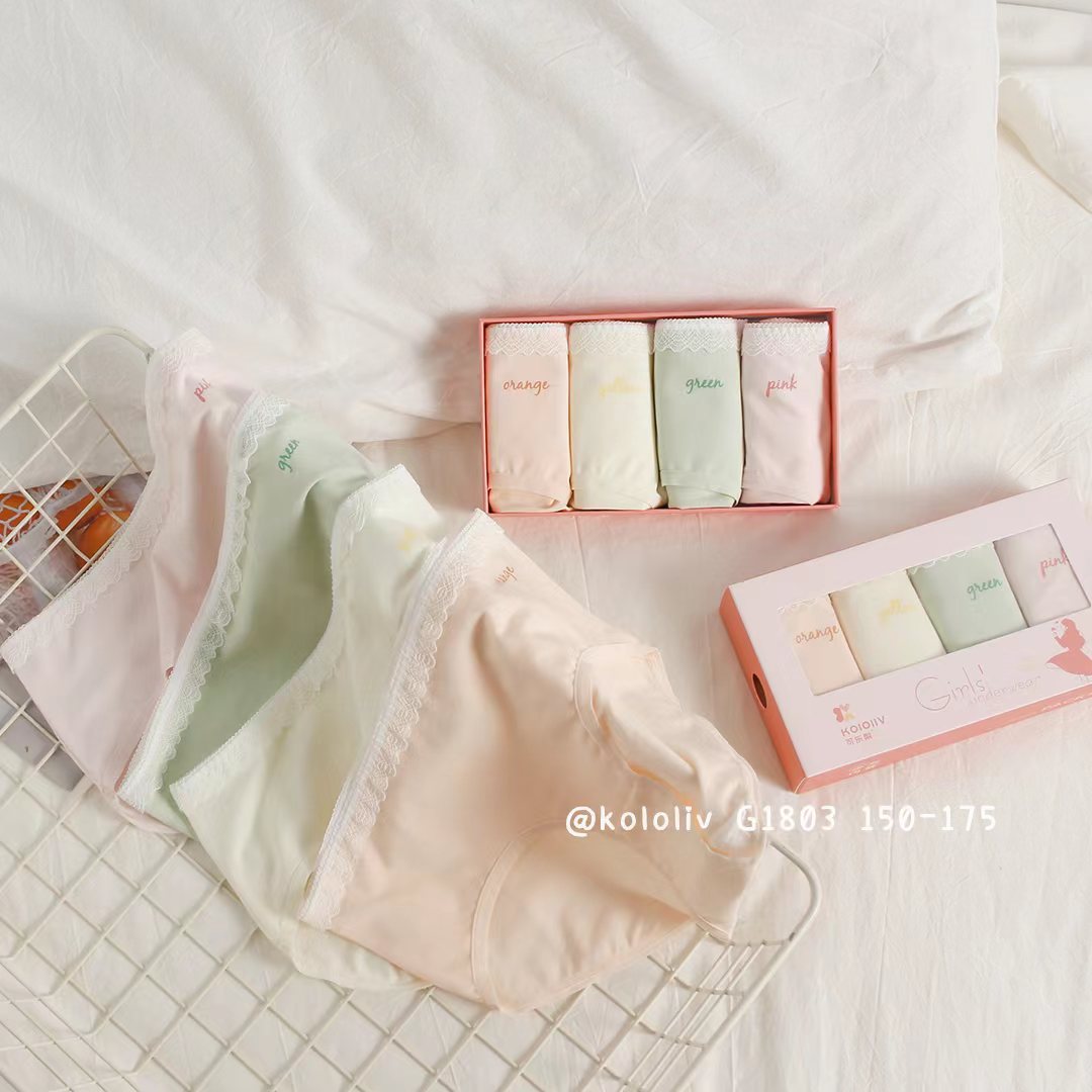 Cola pear girl's underwear development period Student female briefs seamless mid-waist female 4 boxed 150-175