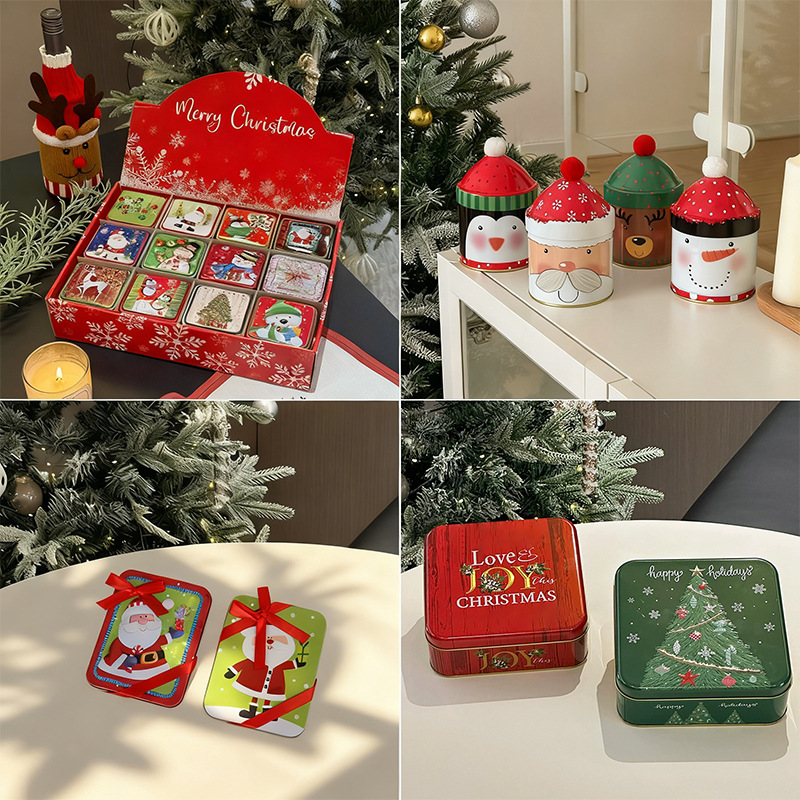 新款圣诞铁盒 方形创意马口铁曲奇糖果金属收纳包装圣诞铁盒 厂家