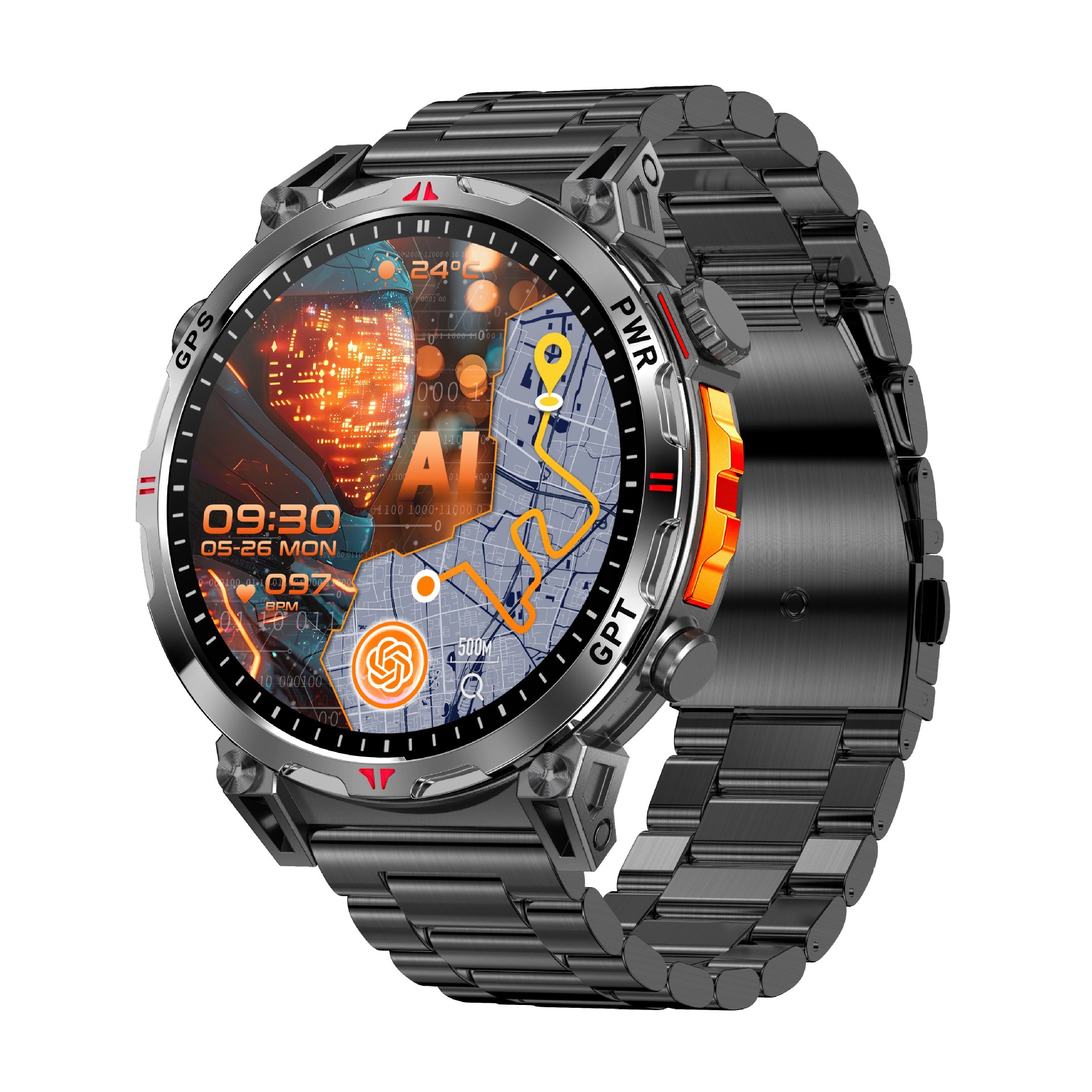 Smartwatch transfrontaliero KC93 con rilevamento della frequenza cardiaca, ossigenazione del sangue, bussola, impermeabile, chiamate Bluetooth e posizionamento GPS._voghion.com