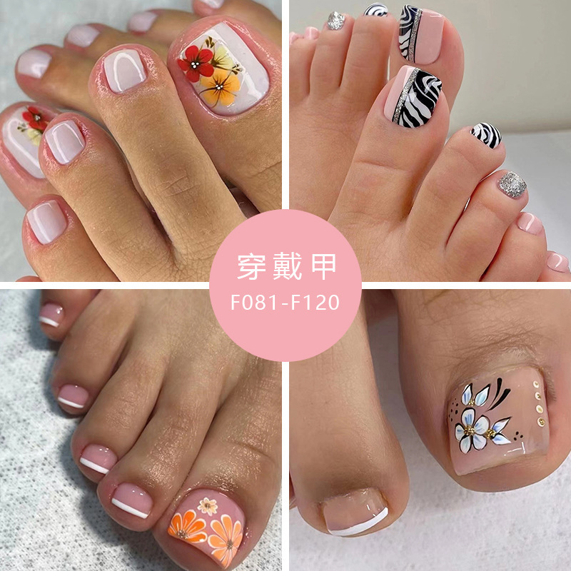 Natural cute colorful flower nail art spring and summer new fake nail foot wear nail nail piece nail wholesale