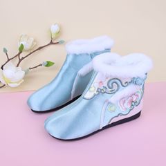 2023 New Chinese Style Old Beijing Embroidered Fabric Shoes Autumn Hanfu Shoes Ancient Costume Women's Single Boots Flat Short Boots Women's Shoes